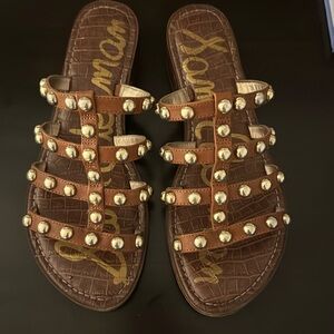Sam Edelman gold and brown sandals block heel